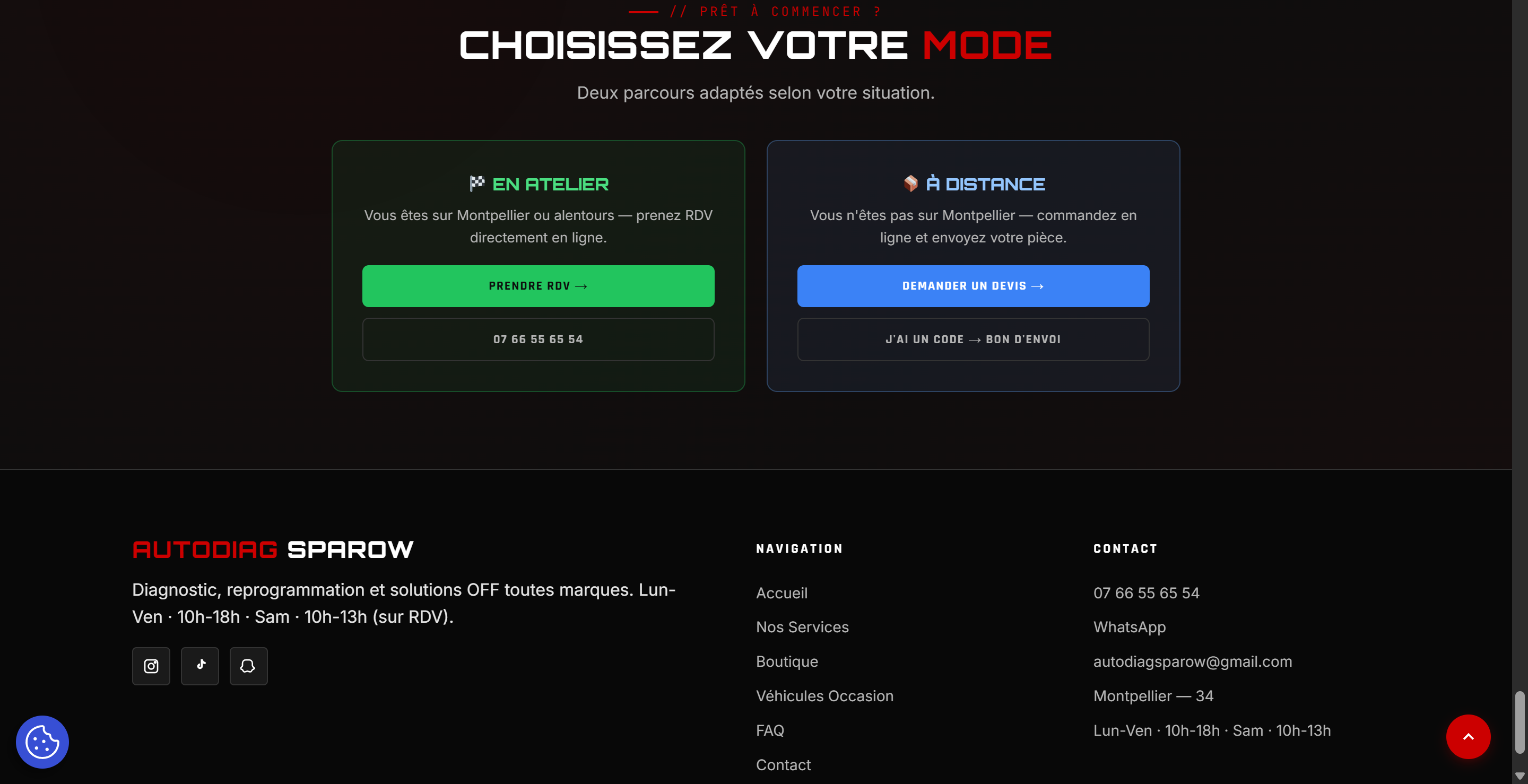 Choix du mode + pied de page